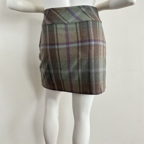 Lauren Ralph Lauren Skirt Plaid Wool Blend Black Label Faux Wrap Fringe 14 - Picture 2 of 9